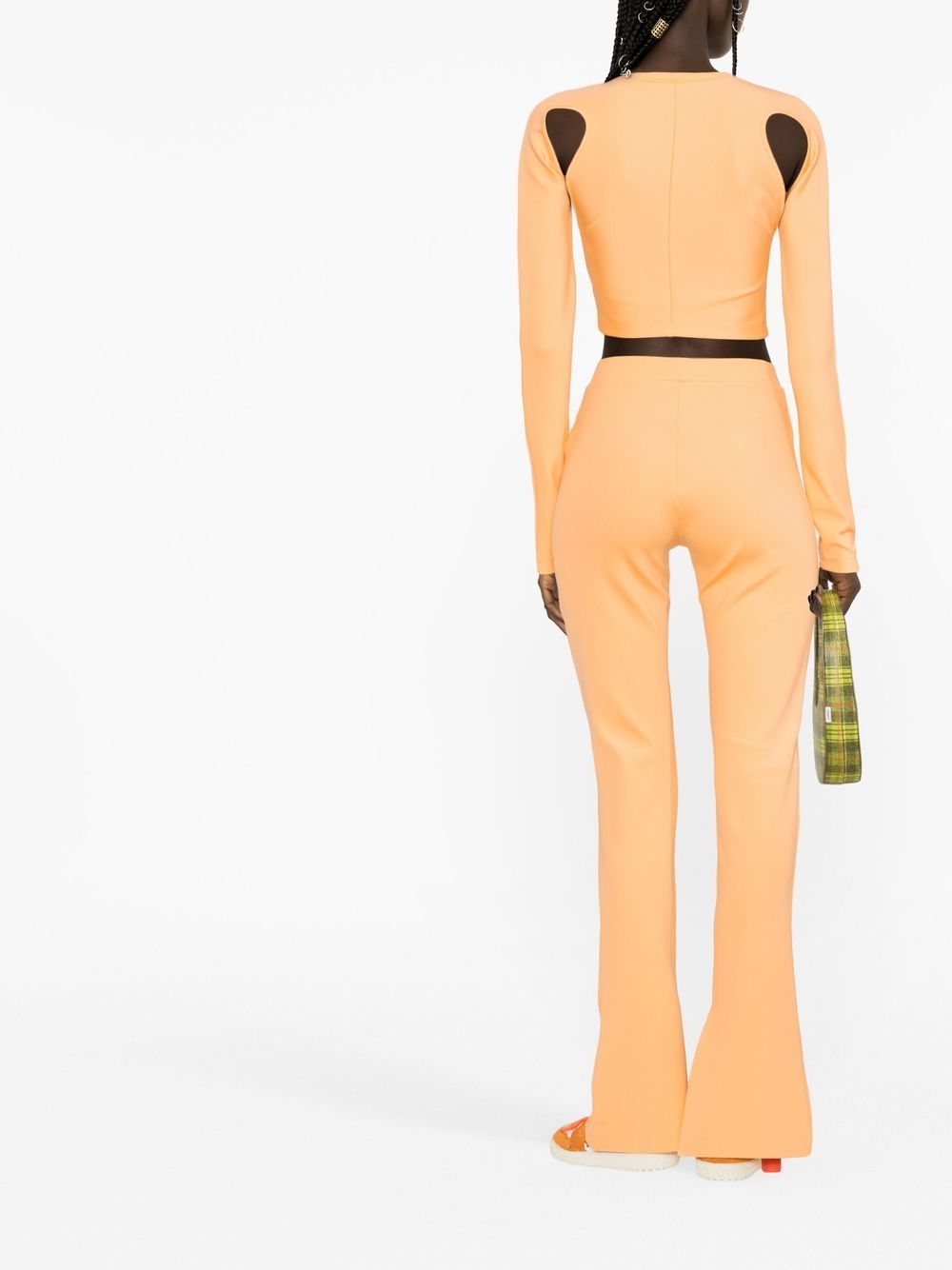 Off White Sleek Cut Out Long Sleeved Crop Top Peach Orange