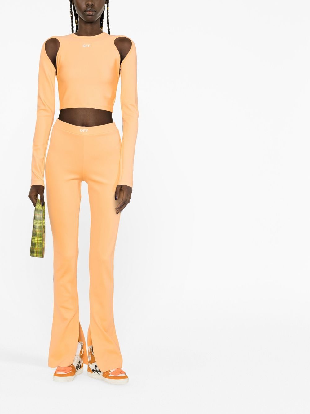 Off White Sleek Cut Out Long Sleeved Crop Top Peach Orange