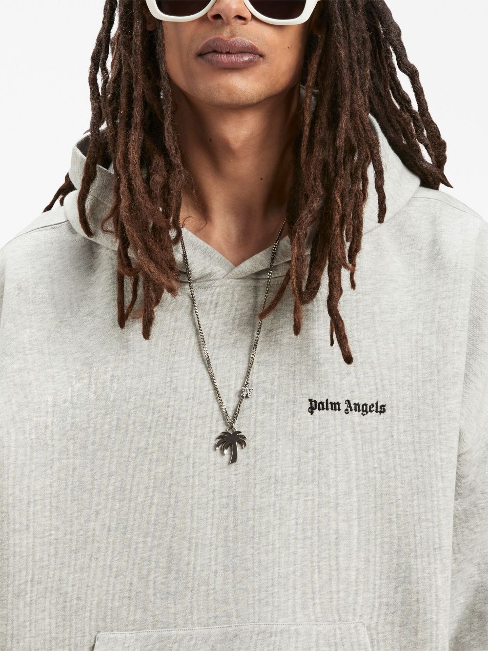 Palm Angels Embroidered Logo Hoodie Grey