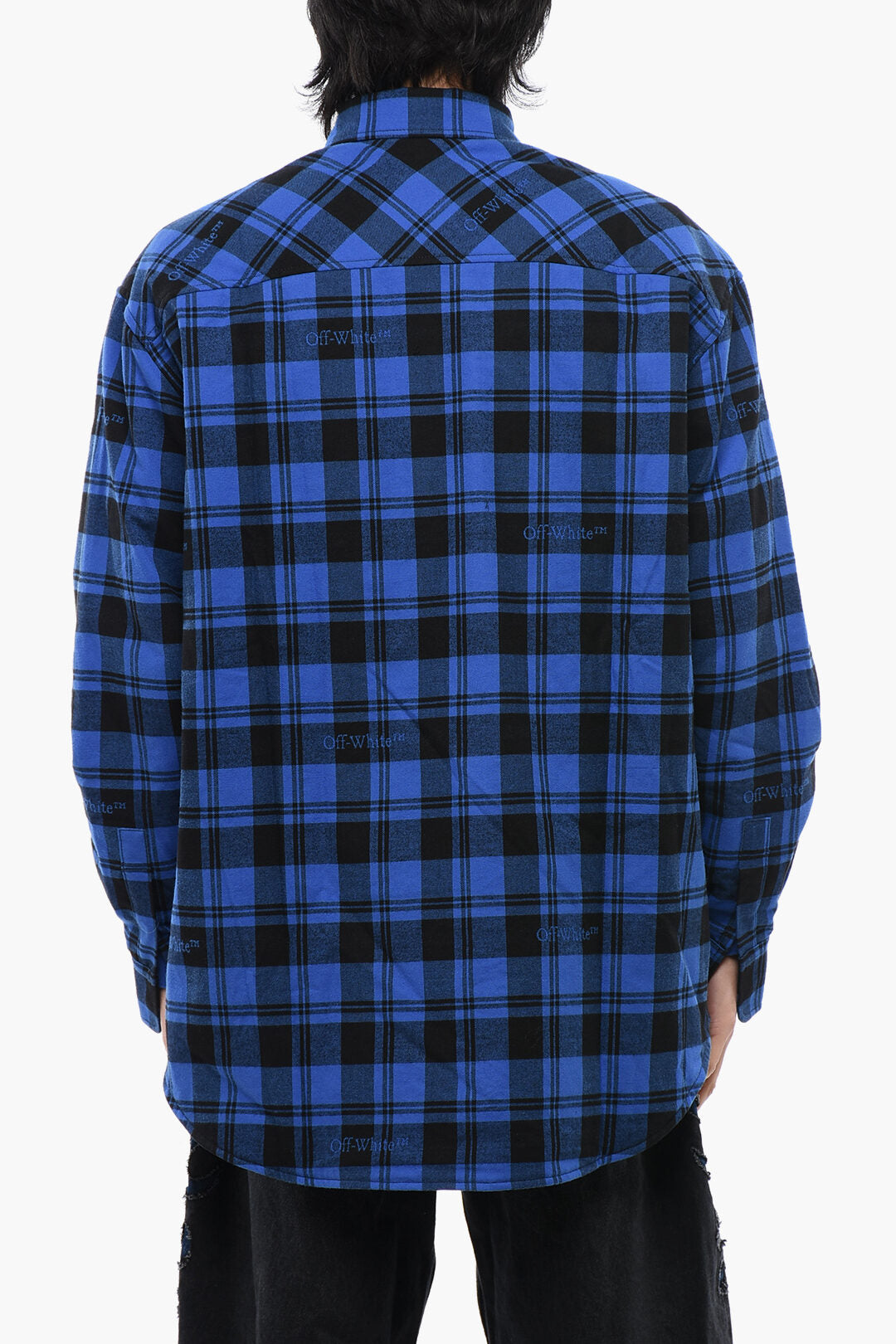 Off White Check Flannel Padded Overshirt Dark Blue