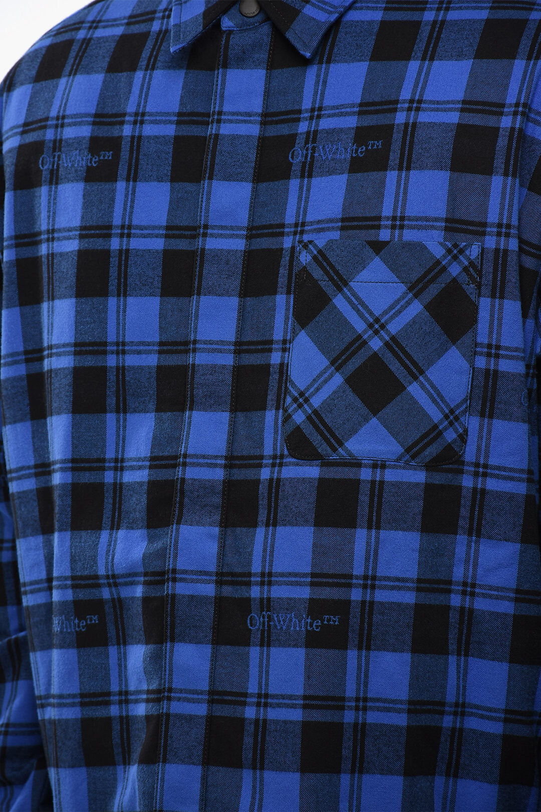 Off White Check Flannel Padded Overshirt Dark Blue