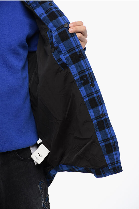 Off White Check Flannel Padded Overshirt Dark Blue
