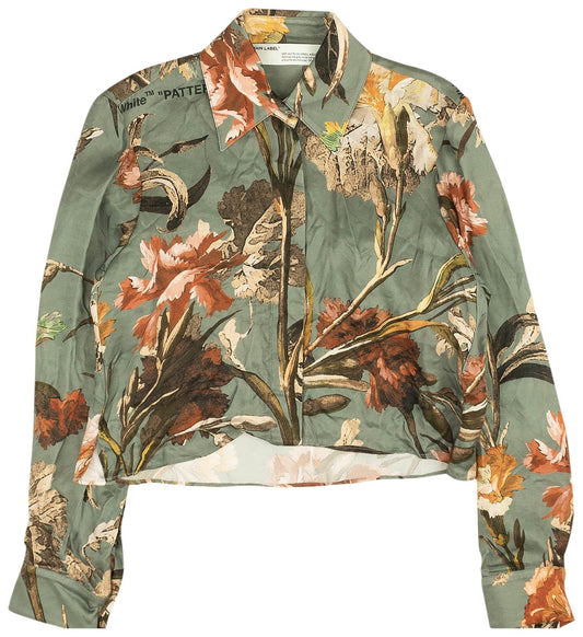 Off White Floral Cropped Shirt