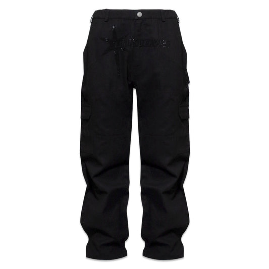 Unknown London Logo Rhinestone Cargos Black/ Black