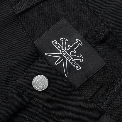 Unknown London Logo Rhinestone Cargos Black/ Black
