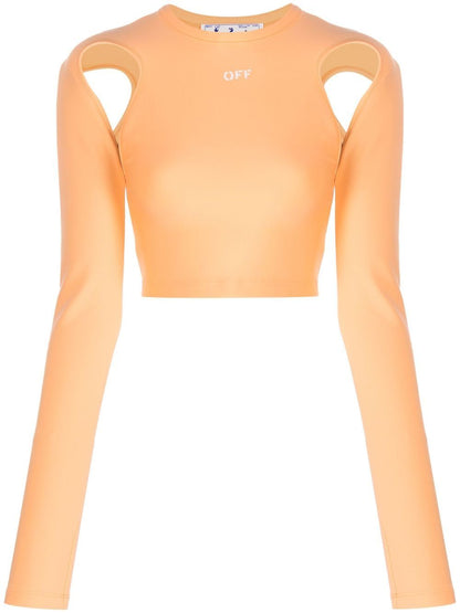 Off White Sleek Cut Out Long Sleeved Crop Top Peach Orange