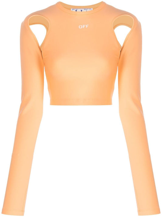 Off White Sleek Cut Out Long Sleeved Crop Top Peach Orange