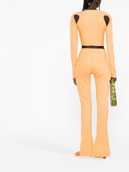 Off White Sleek Cut Out Long Sleeved Crop Top Peach Orange