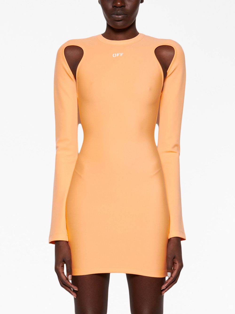 Off White Sleek Cut Out L/S Mini Dress Peach Orange