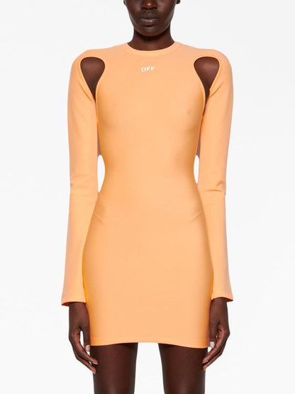 Off White Sleek Cut Out L/S Mini Dress Peach Orange