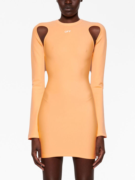 Off White Sleek Cut Out L/S Mini Dress Peach Orange