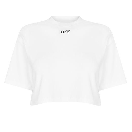 Off White Off Stamp Rib Cropped Tee White Black