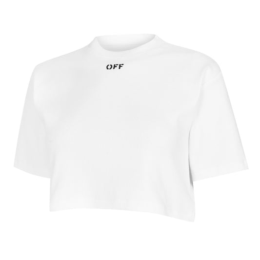 Off White Off Stamp Rib Cropped Tee White Black