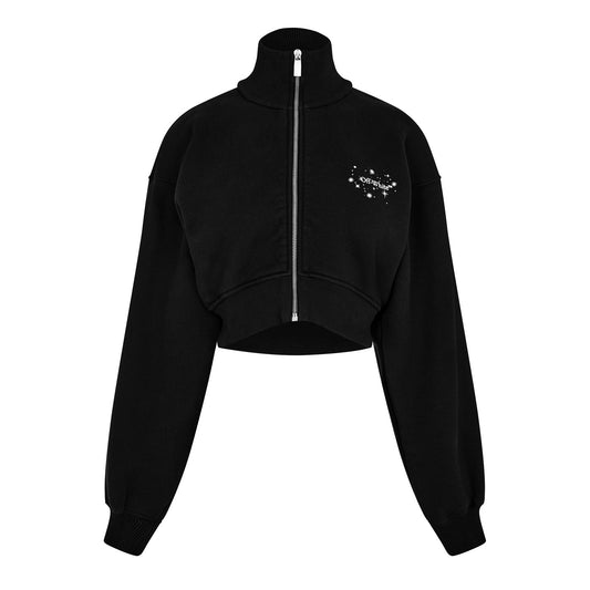 Off White Bling Stars Arrow Cropped Zip Up Black