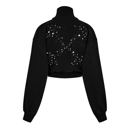 Off White Bling Stars Arrow Cropped Zip Up Black