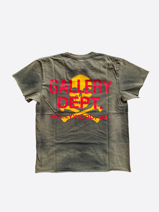 Gallery Dept Skull and Crossbones-print Distressed T-shirt Grey