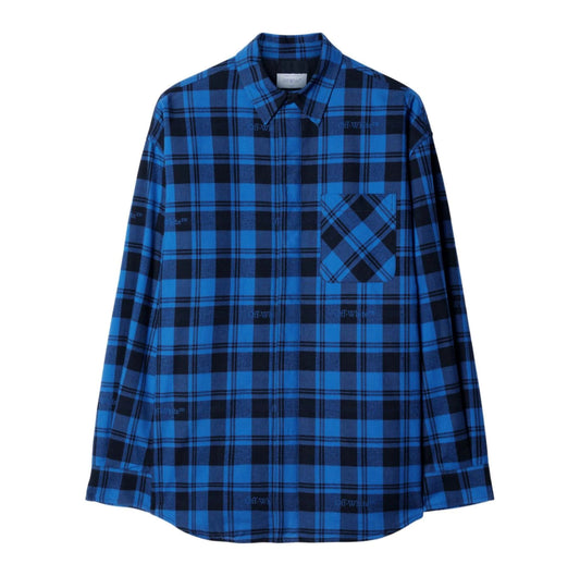 Off White Check Flannel Padded Overshirt Dark Blue