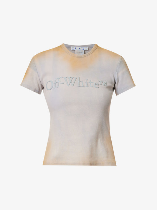 Off White Laundry Brand Embroidered Ribbed Stretch Cotton T-Shirt