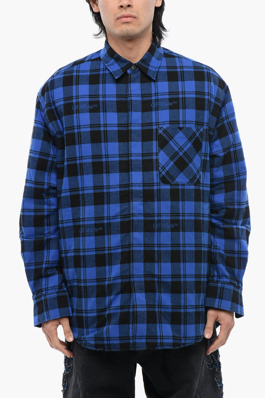 Off White Check Flannel Padded Overshirt Dark Blue