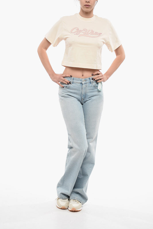 Off White Baseball Logo Crop T-Shirt Beige